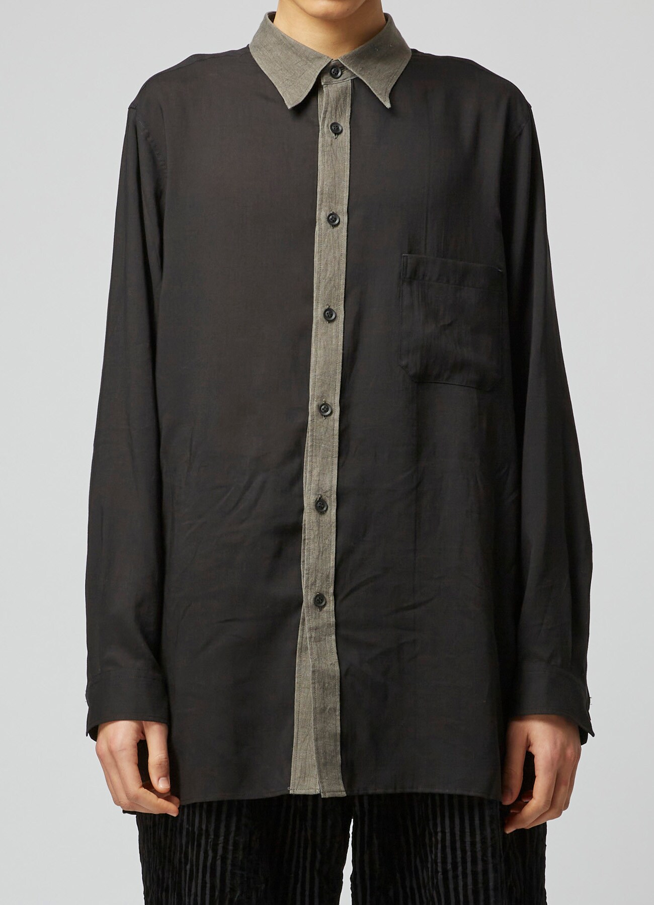 DUAL FABRIC BUTTON-UP SHIRT(S BLACK): Y's for men｜WILDSIDE YOHJI