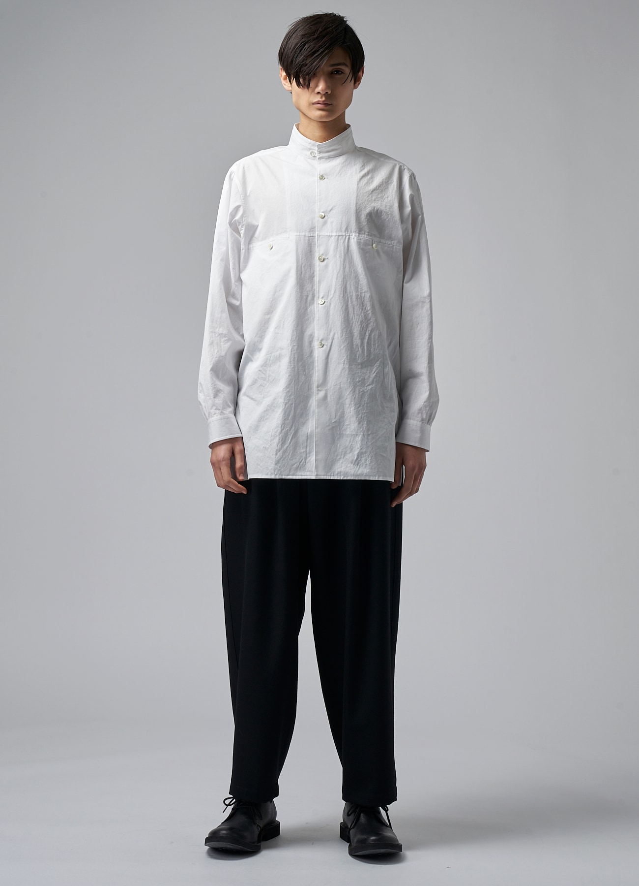 COTTON BROADCLOTH SHIRT WITH STAND-UP COLLAR