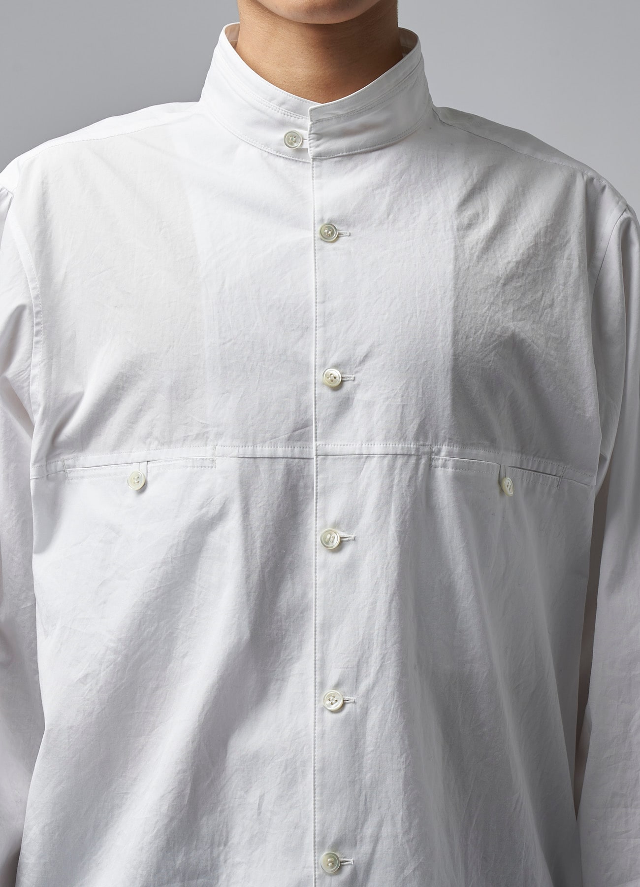 COTTON BROADCLOTH SHIRT WITH STAND-UP COLLAR