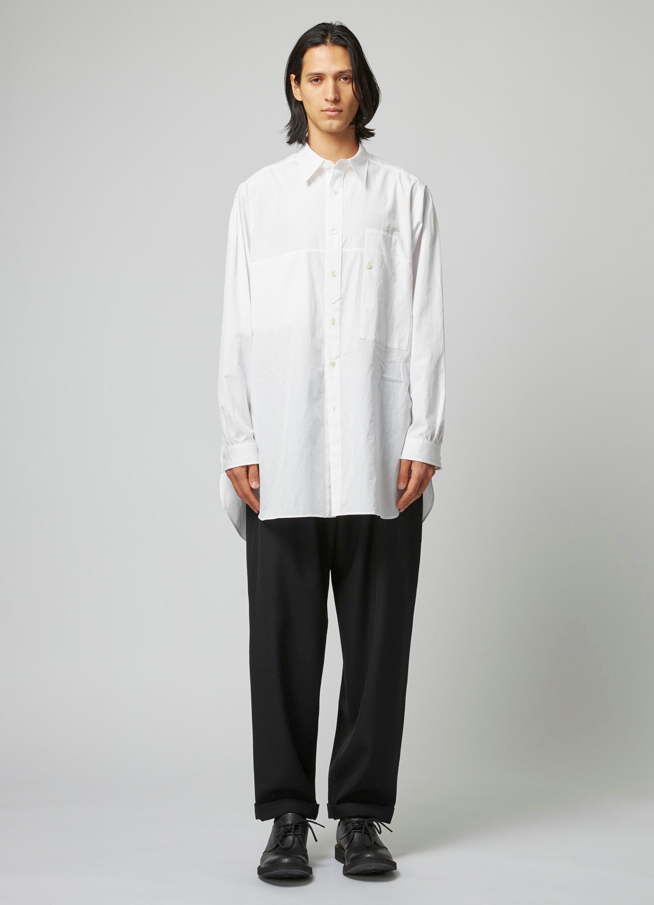 COTTON BROADCLOTH SHIRT WITH CHEST POCKET AND ROUNDED HEM(S WHITE): Y's ...