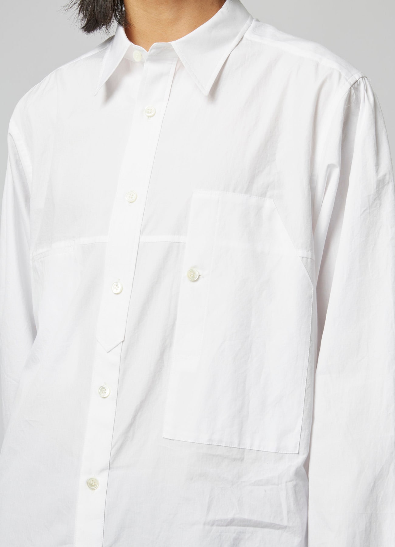 COTTON BROADCLOTH SHIRT WITH CHEST POCKET AND ROUNDED HEM(S WHITE): Y's ...