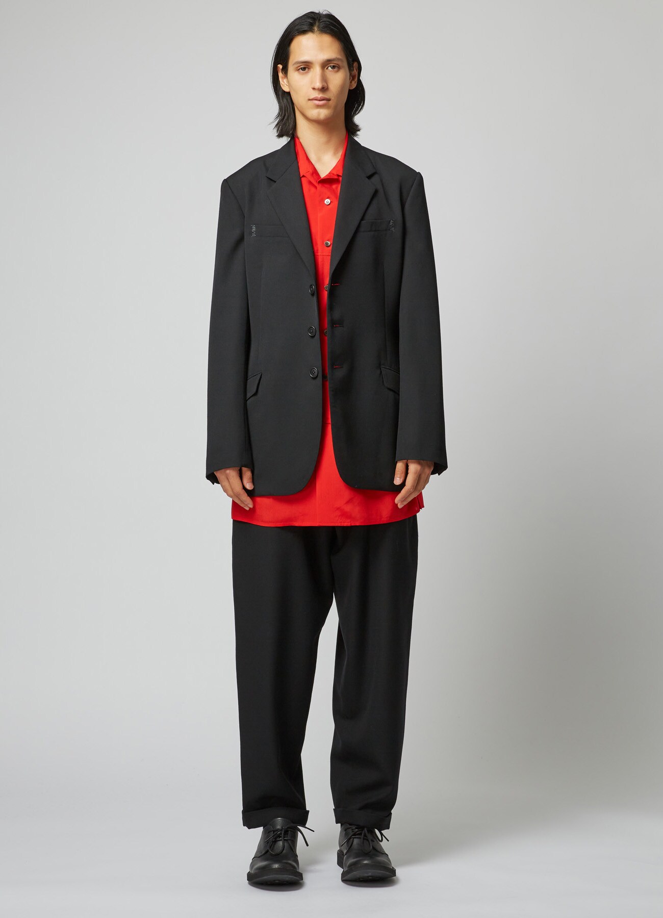 RED SILK SHIRT WITH FLAP POCKETS