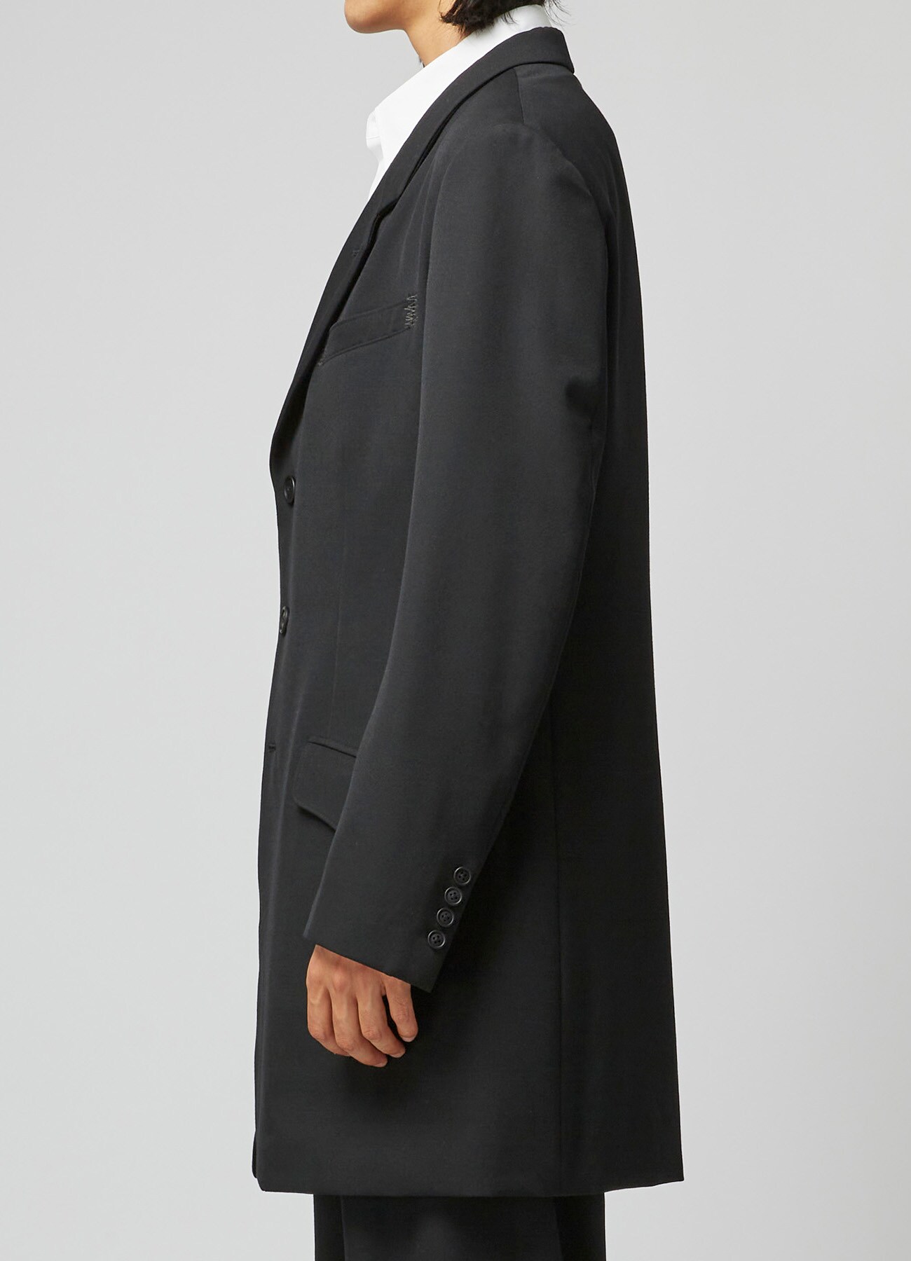 WOOL GABARDINE 3-BUTTON JACKET WITH ZIG-ZAG STITCH DETAILS(S BLACK 