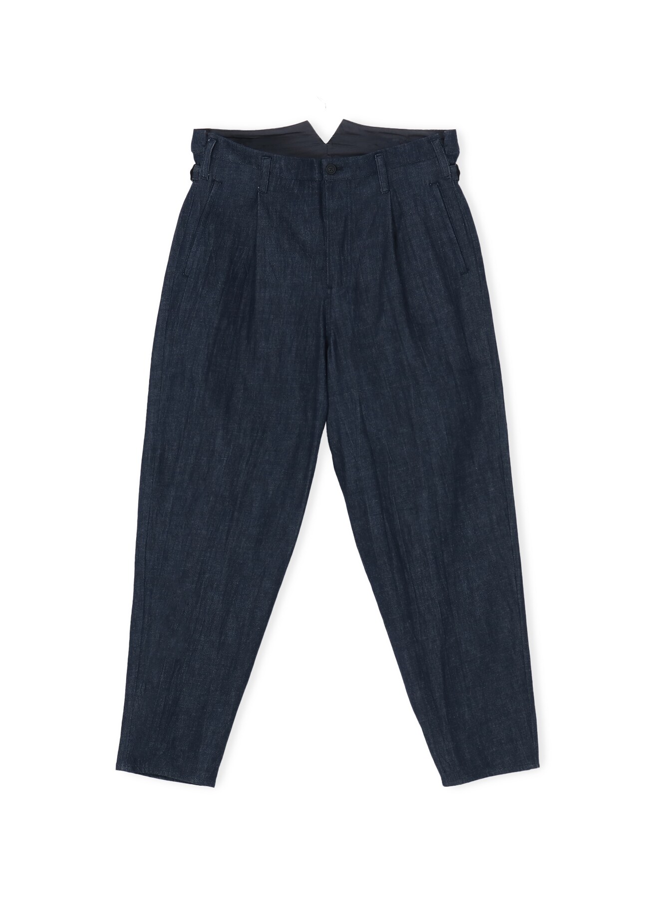 DENIM PANTS WITH SUSPENDER BUTTONS AND ADJUSTABLE SIDE TABS