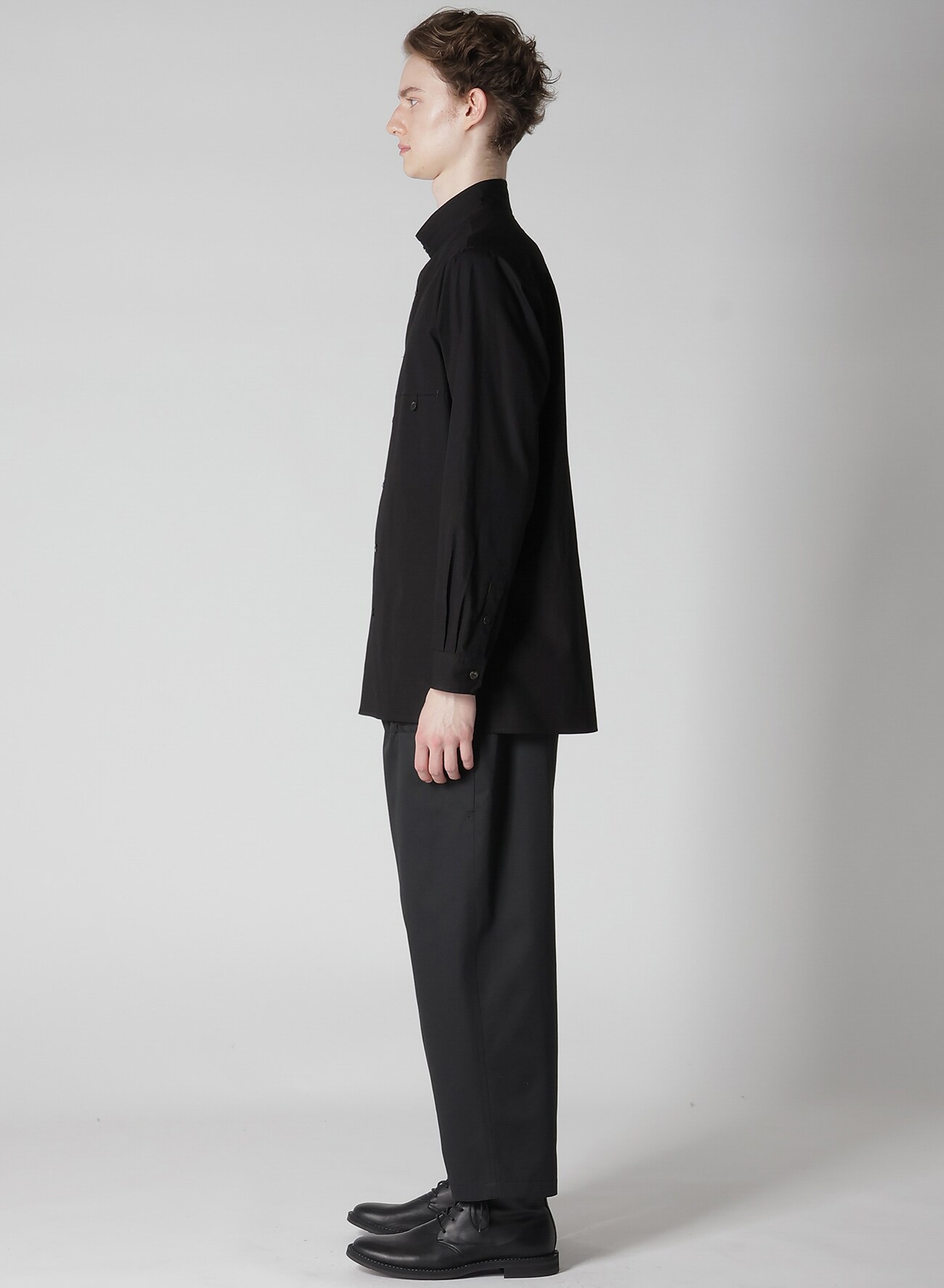 40 BROAD PANEL STAND COLLAR SHIRT(S Black): Y's for men｜WILDSIDE YOHJI  YAMAMOTO（ワイルドサイド）【公式通販】