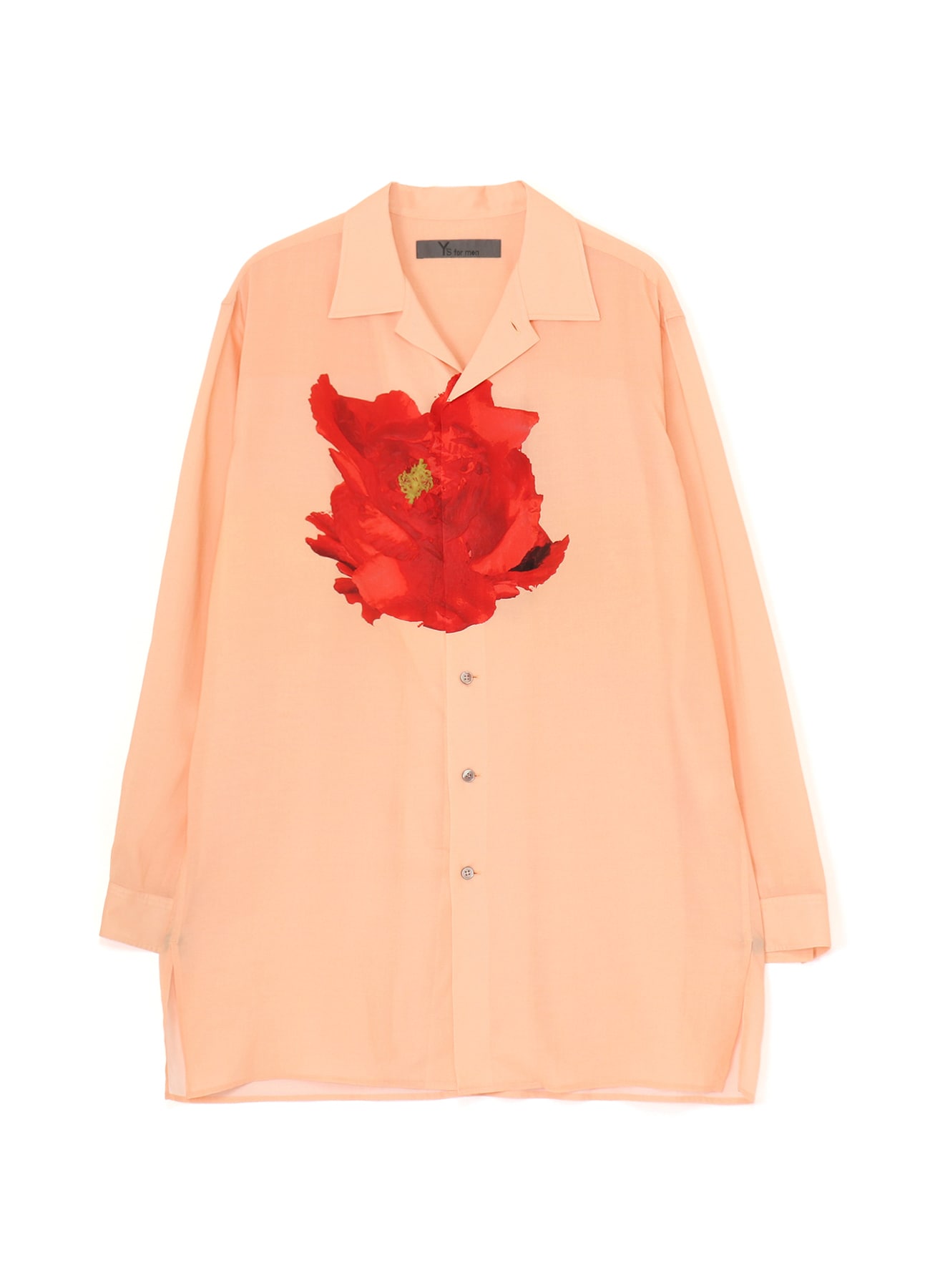 SALMON PINK OPEN-COLLARED SHIRT WITH LARGE RED FLOWER