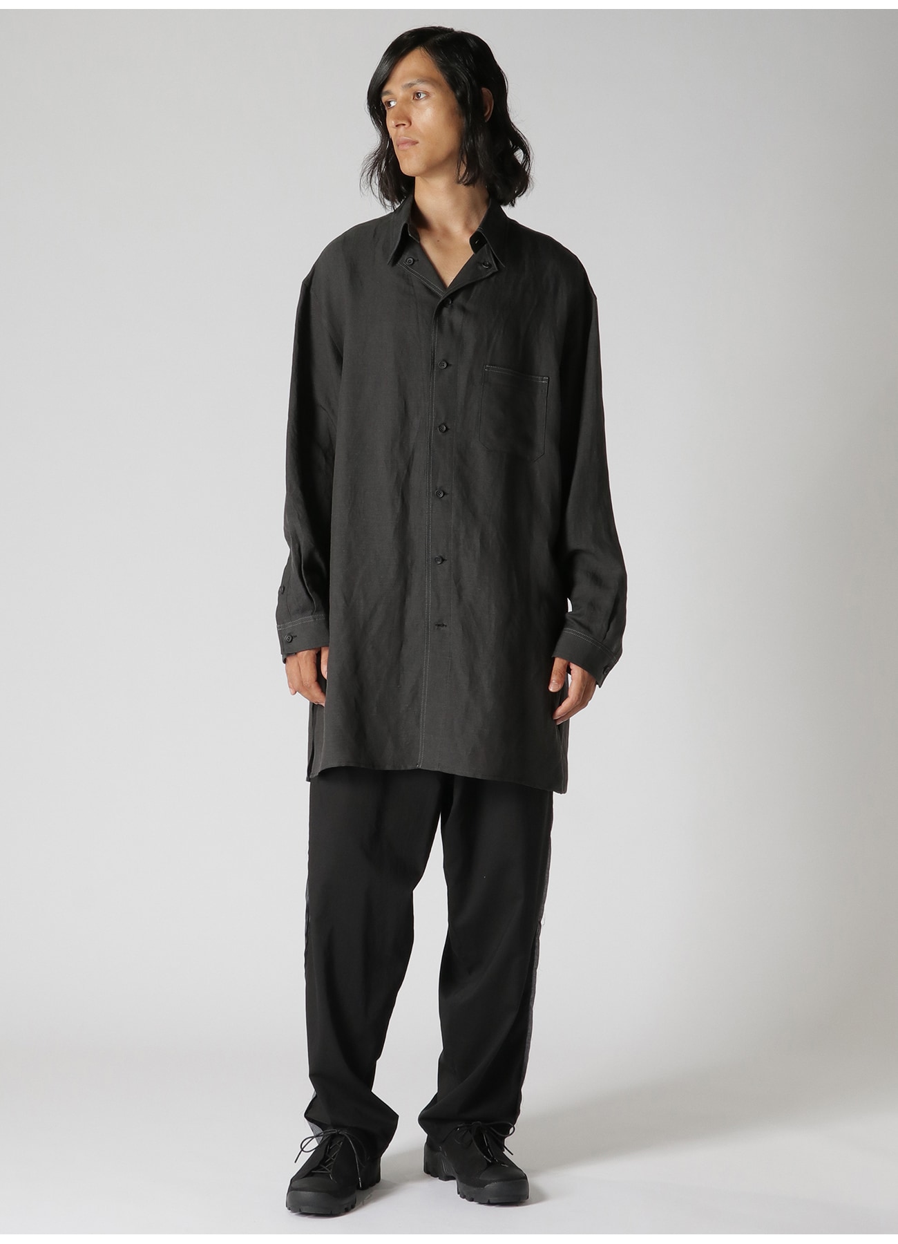 LYOCELL LINEN TWILL SHIRT WITH DESIGN COLLAR AND COLOR STITCH(S