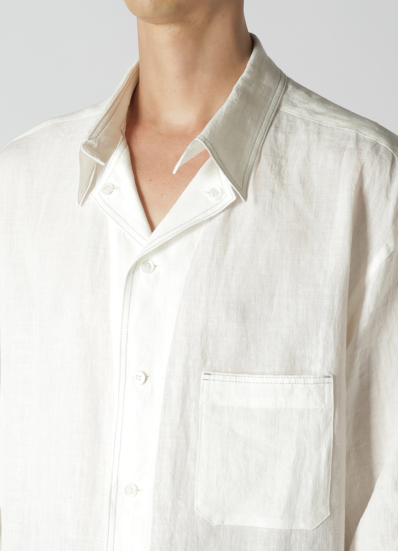 WHITE 60 LINEN LAWN SHIRT WITH DESIGN COLLAR AND COLOR COMBI