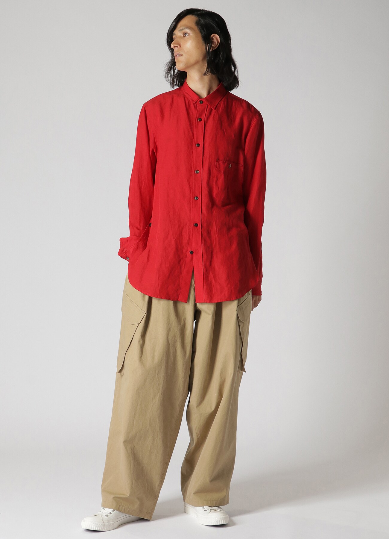 LINEN LYOCEL LAWN SHIRT WITH ASYMMETRY COLLAR