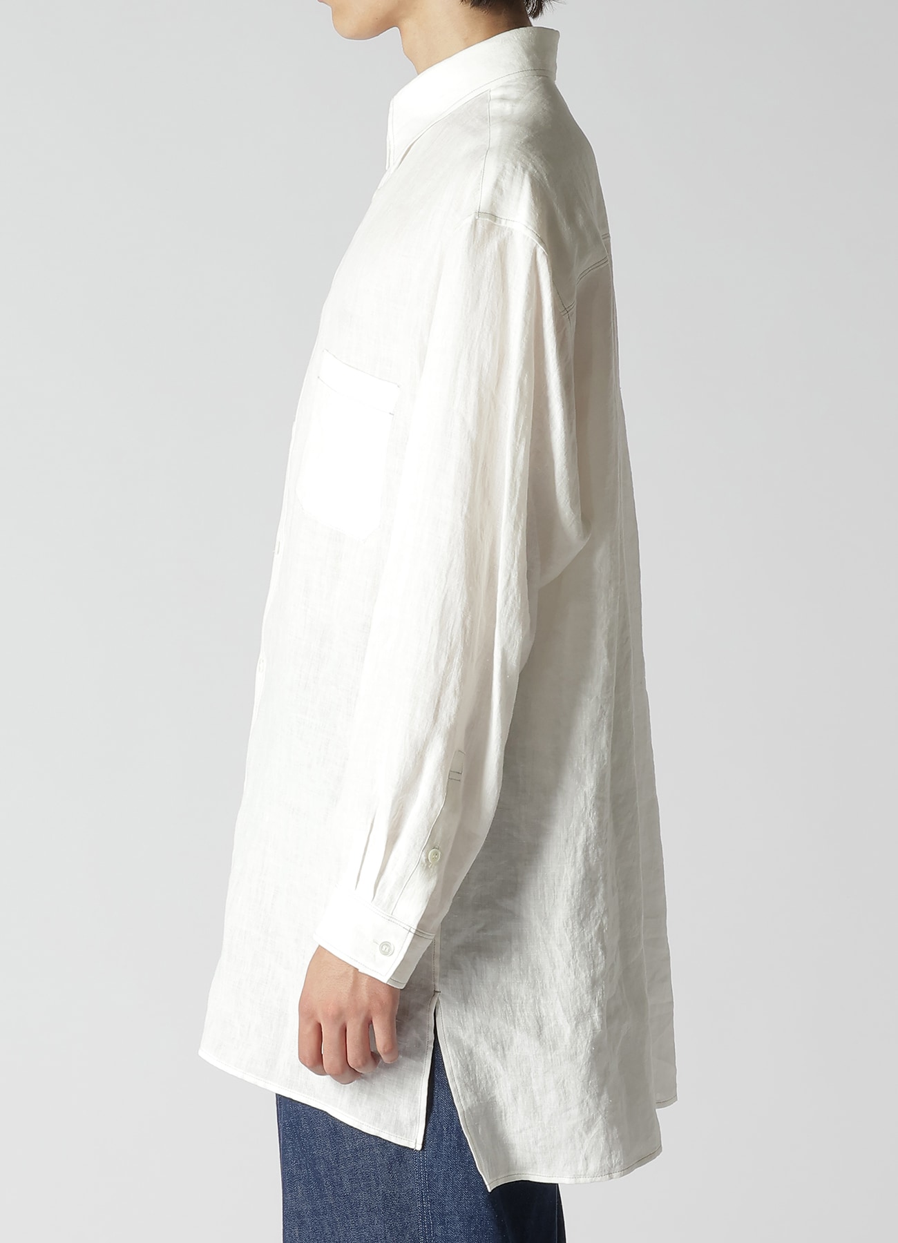 WHITE 60 LINEN LAWN SHIRT WITH ASYMMETRY COLLAR AND COLLOR COMBI 