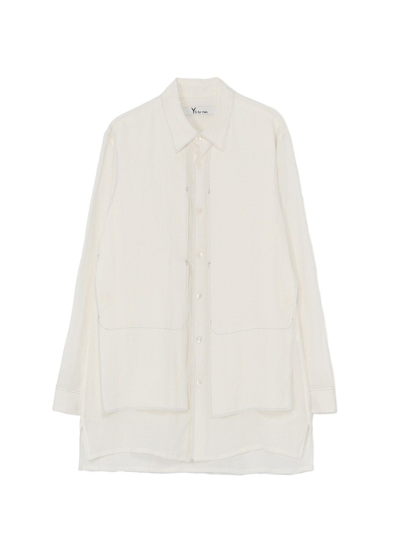 WHITE 60 LINEN LAWN POCKET SHIRT(S Off White): Y's for men 