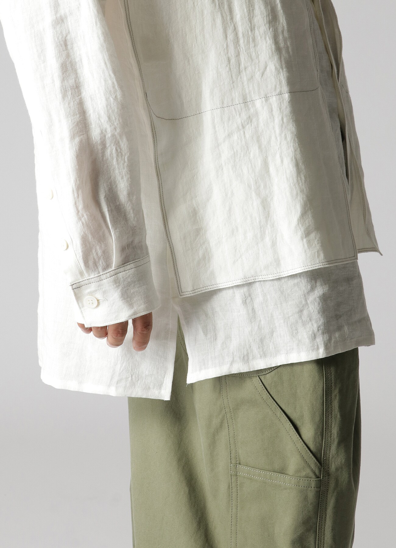 WHITE 60 LINEN LAWN POCKET SHIRT(S Off White): Y's for men 