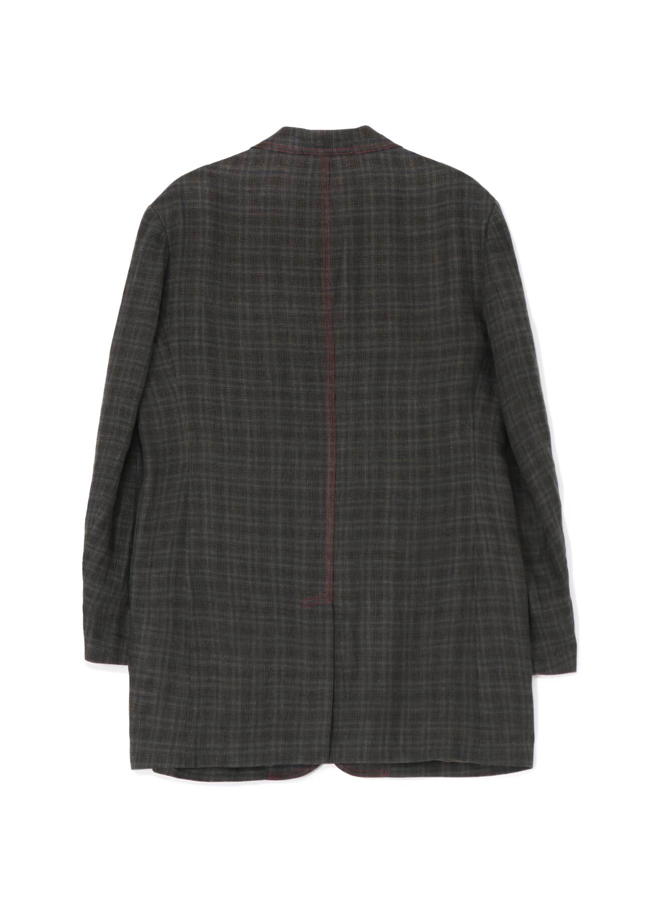 LINEN TWILL PLAID 4-POCKET JACKET WITH RED STITCHING(S Black): Y's 