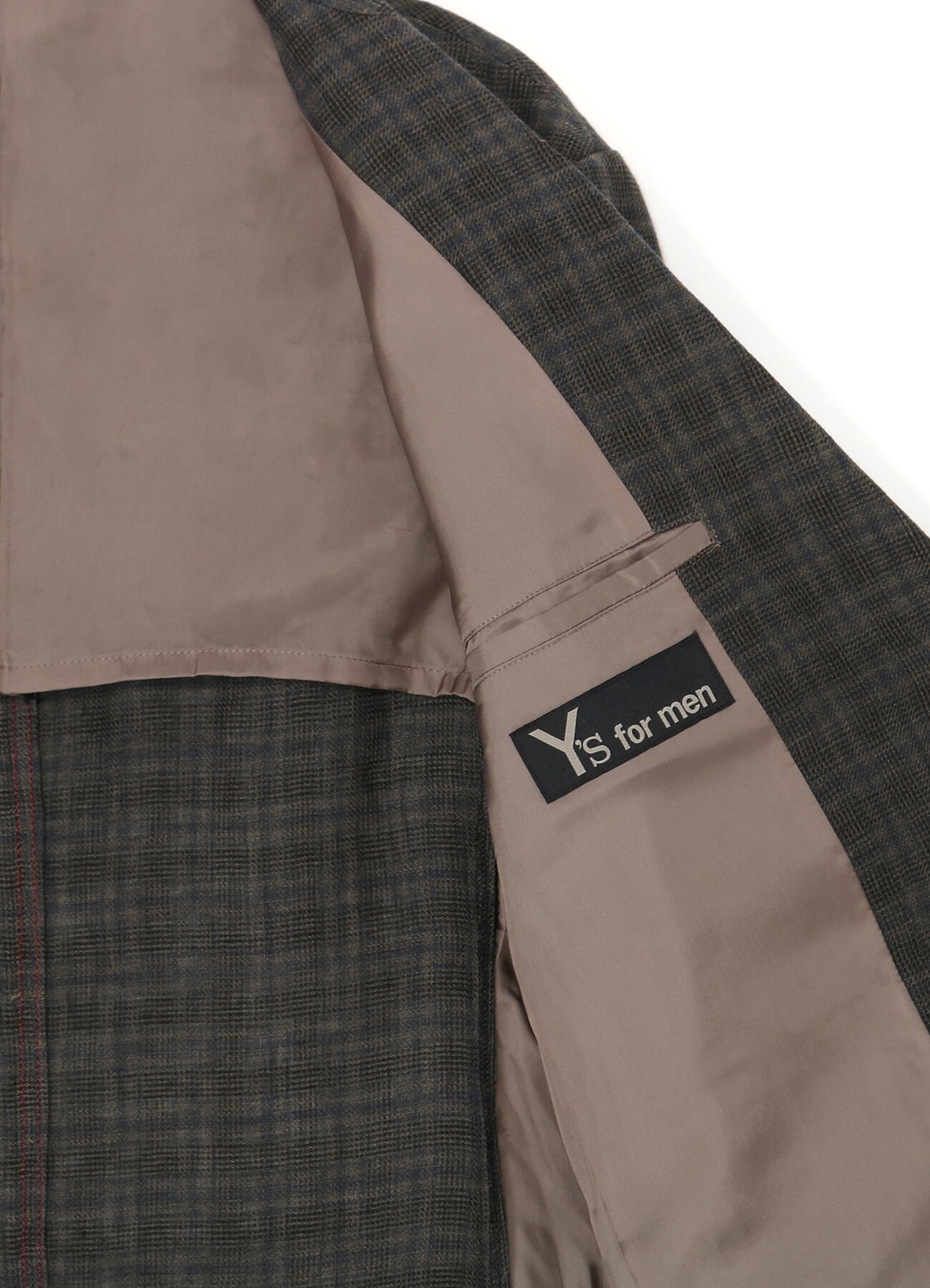 LINEN TWILL PLAID 4-POCKET JACKET WITH RED STITCHING(S Black): Y's