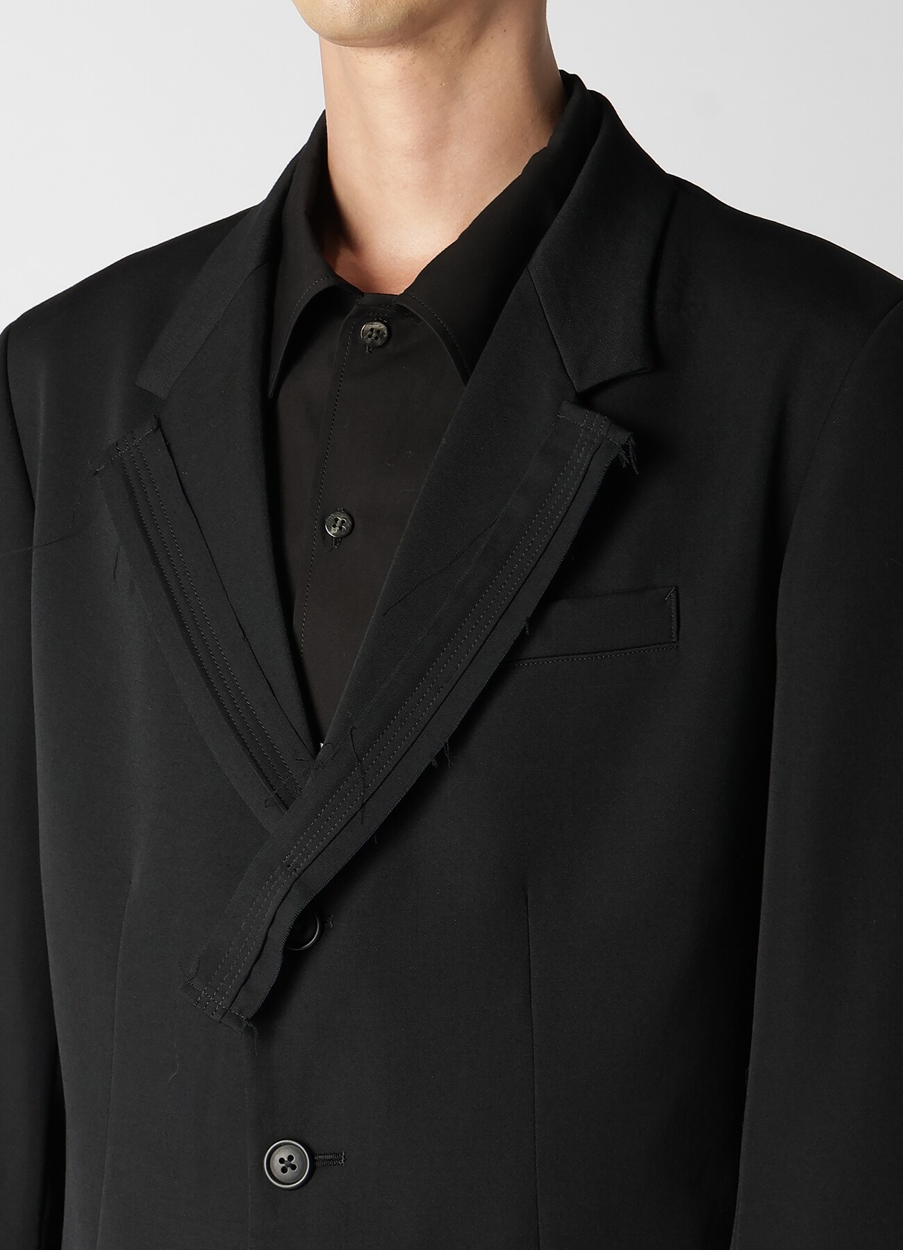 WOOL GABARDINE 3-BUTTONS JACKET WITH DECORATIVE CLOTH(S Black