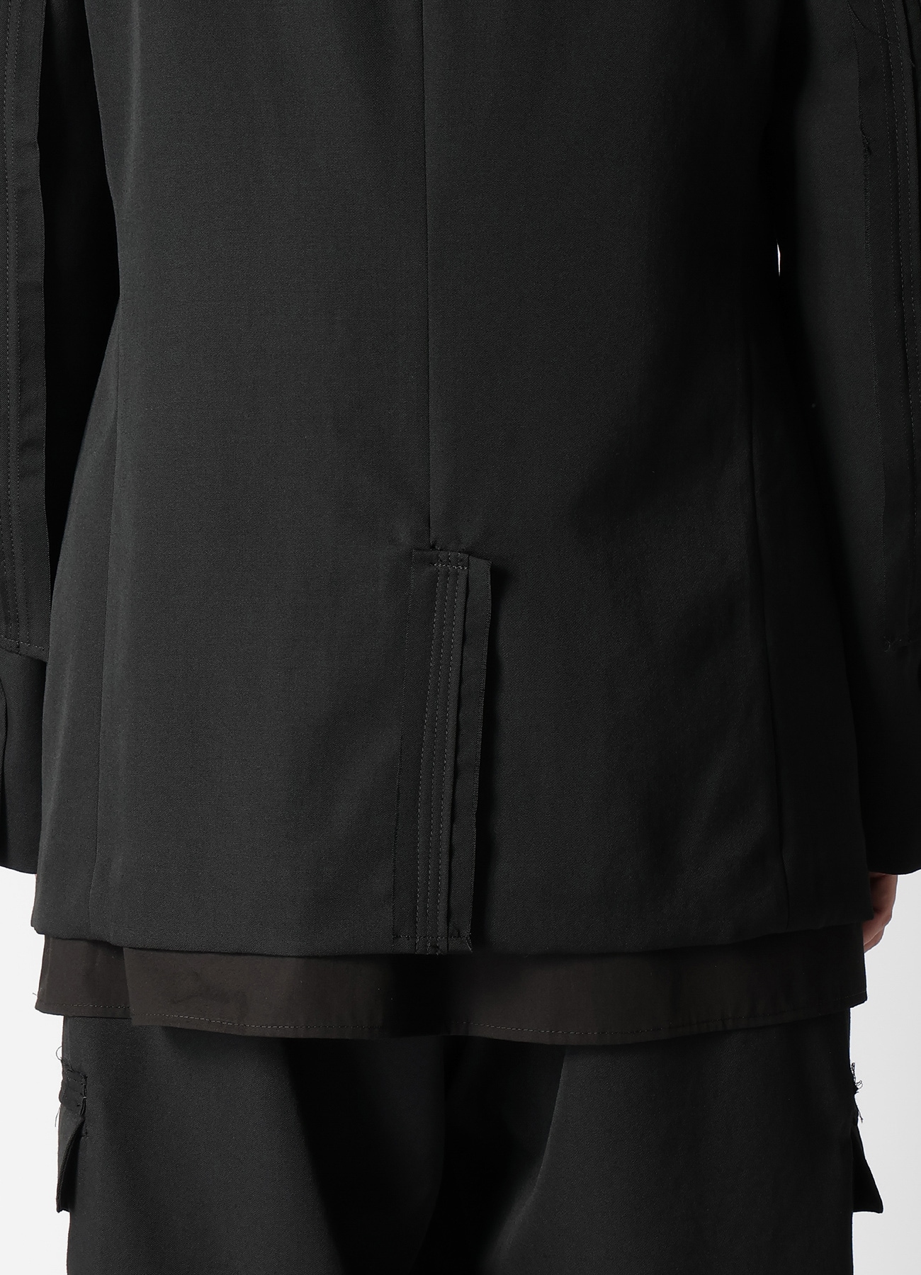 WOOL GABARDINE 3-BUTTONS JACKET WITH DECORATIVE CLOTH(S Black 