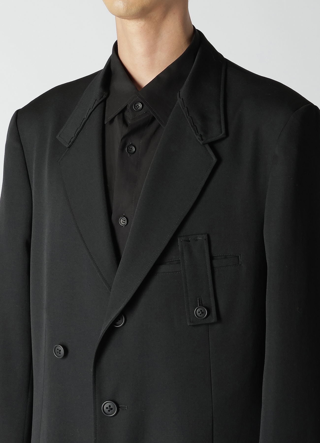 WOOL GABARDINE JACKET WITH HAND STITCH(S Black): Y's for men