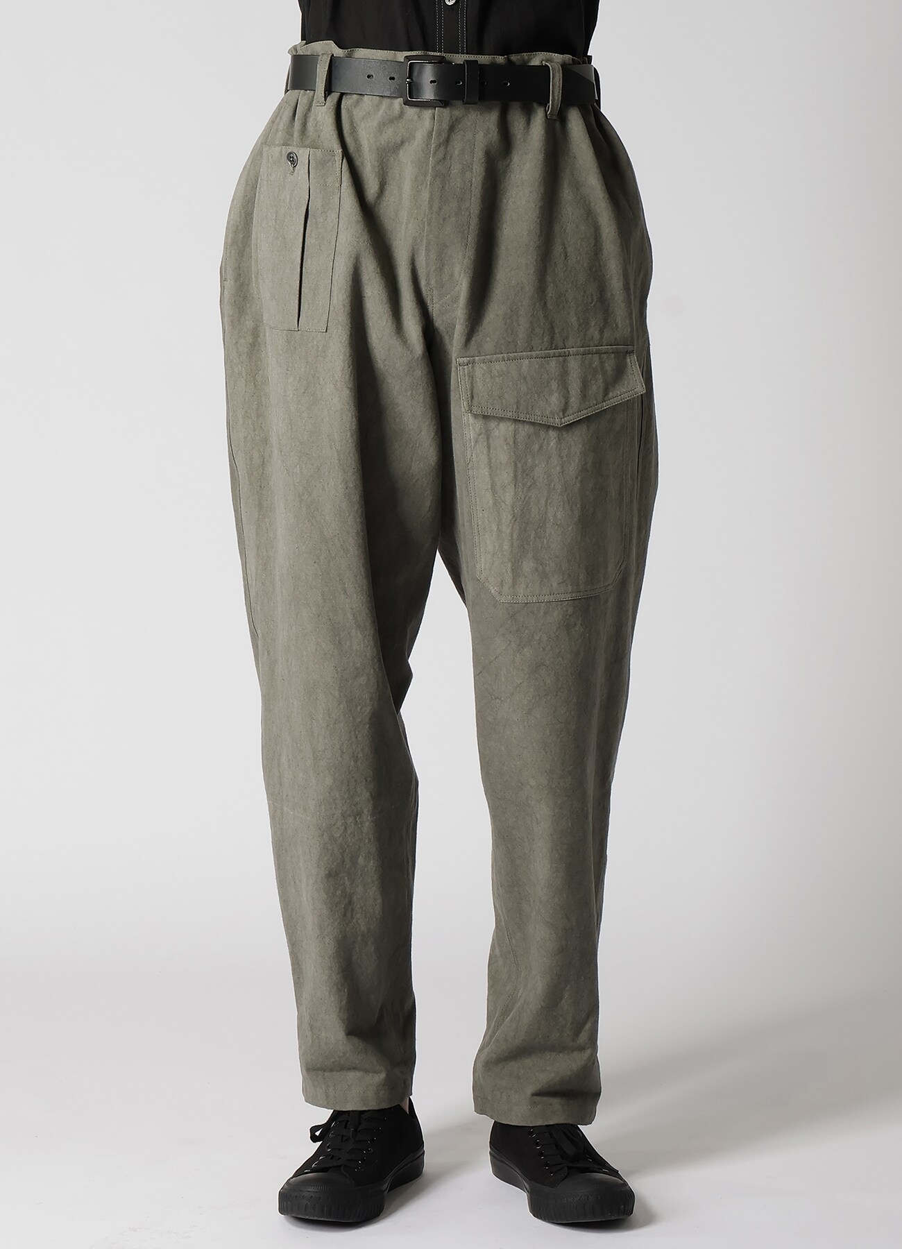 COTTON LINEN SULFIDED OZONE WORK PANTS WITH STRING(XS Charcoal 