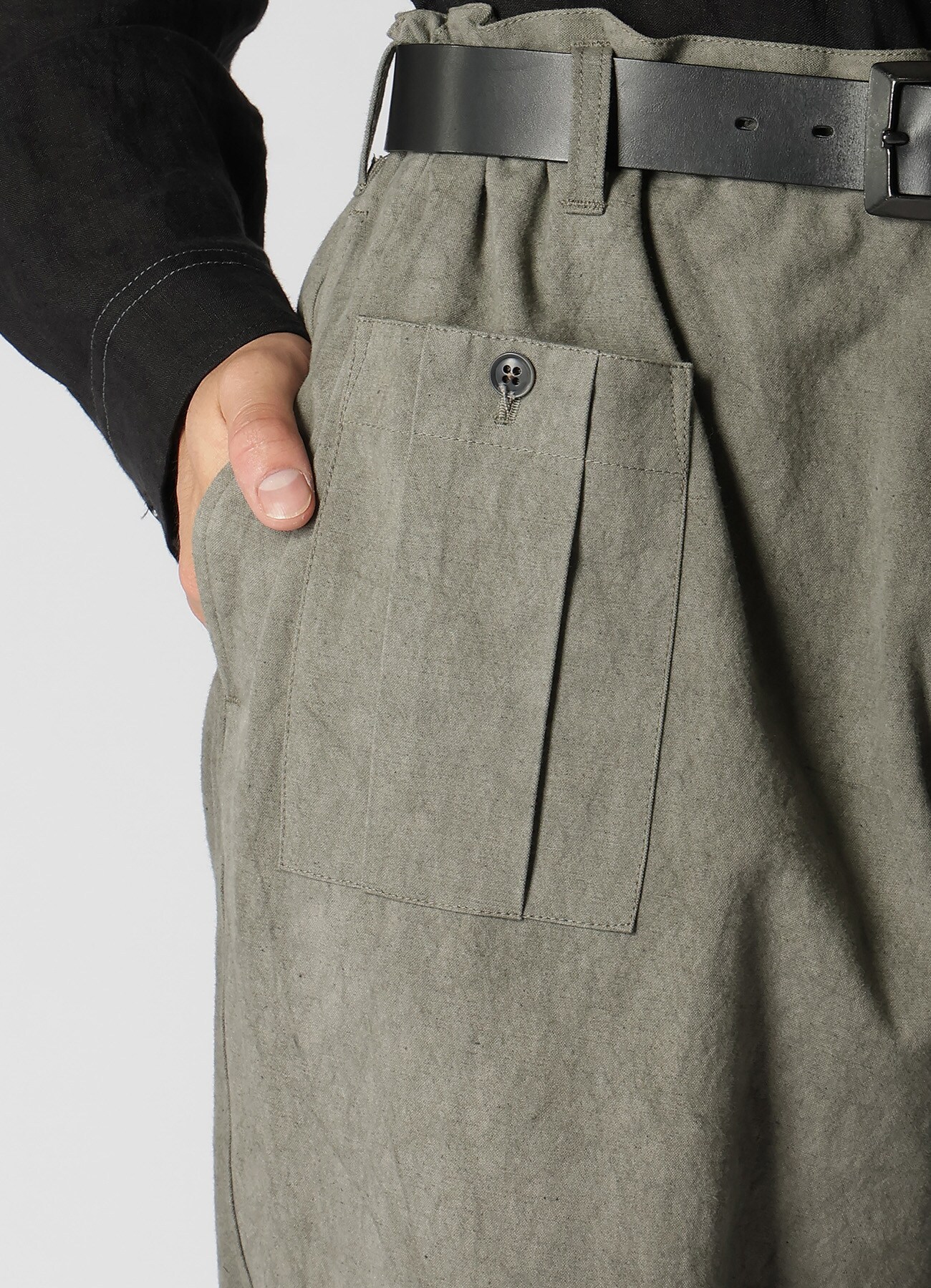 COTTON LINEN SULFIDED OZONE WORK PANTS WITH STRING(XS Charcoal 