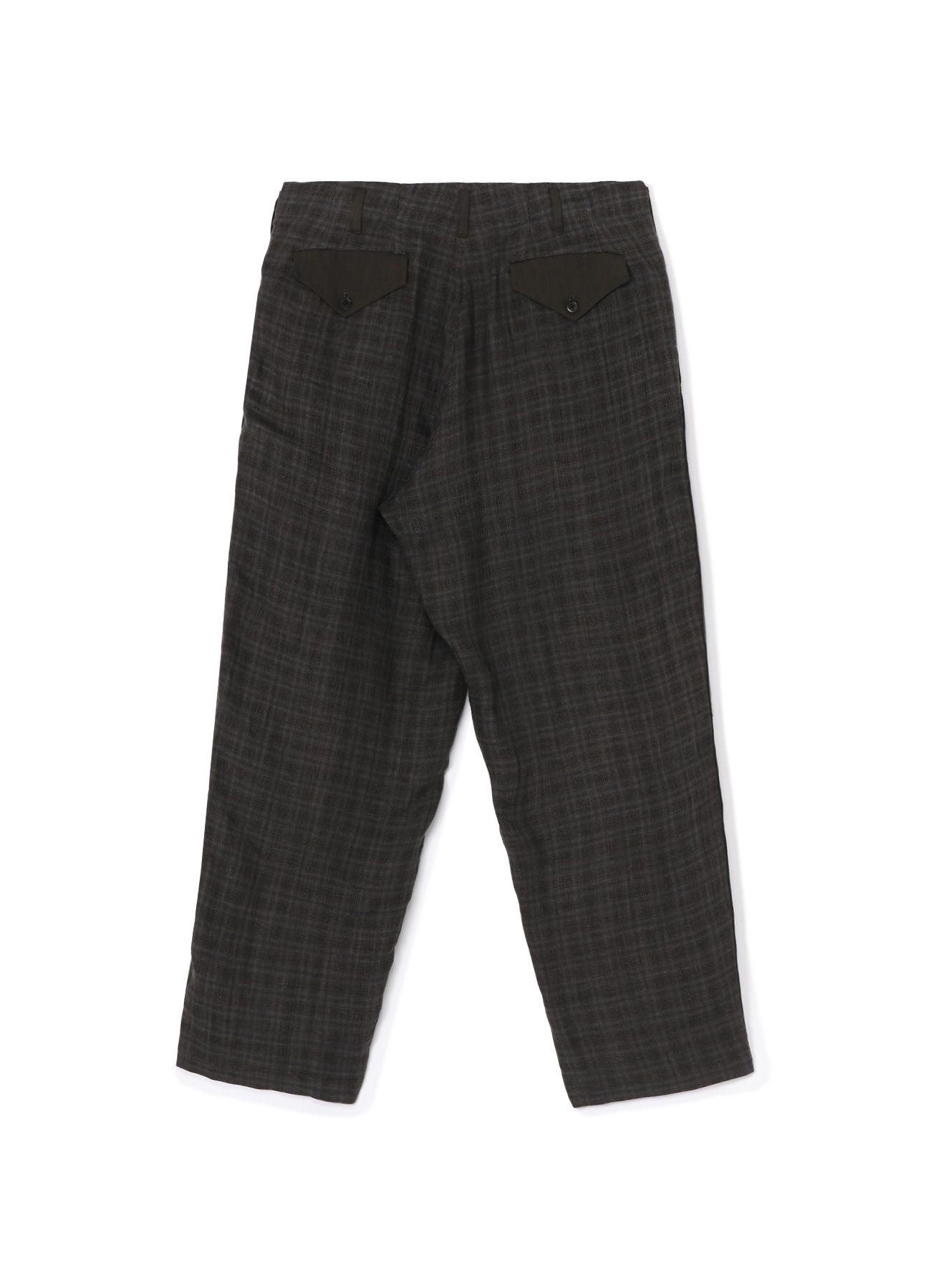 LINEN TWILL PLAID PANTS WITH SIDE TAPE(S Black): Y's for men 