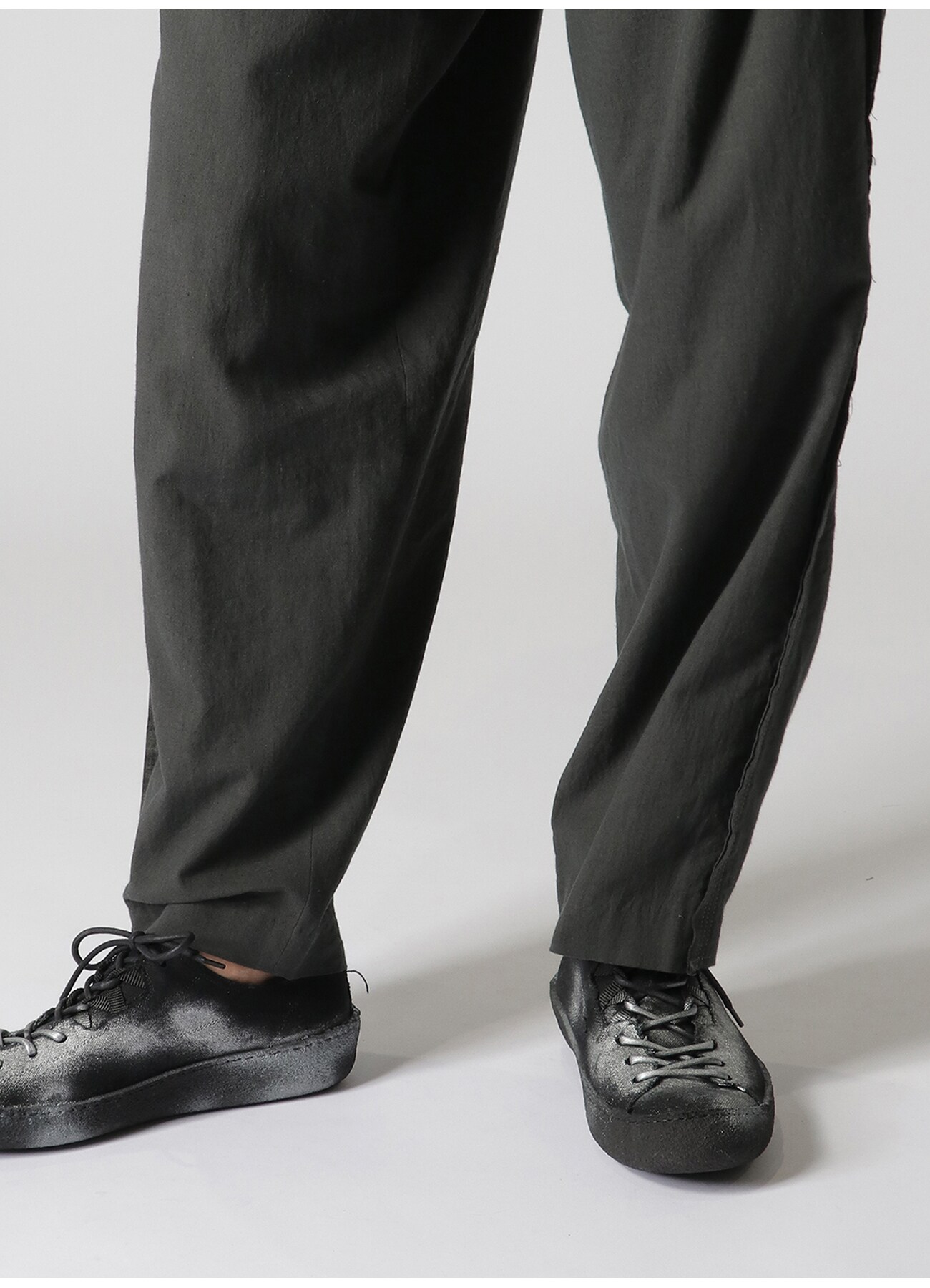 COTTON LINEN POPLIN PANTS WITH DECORATIVE CLOTH(S Black): Y's for 