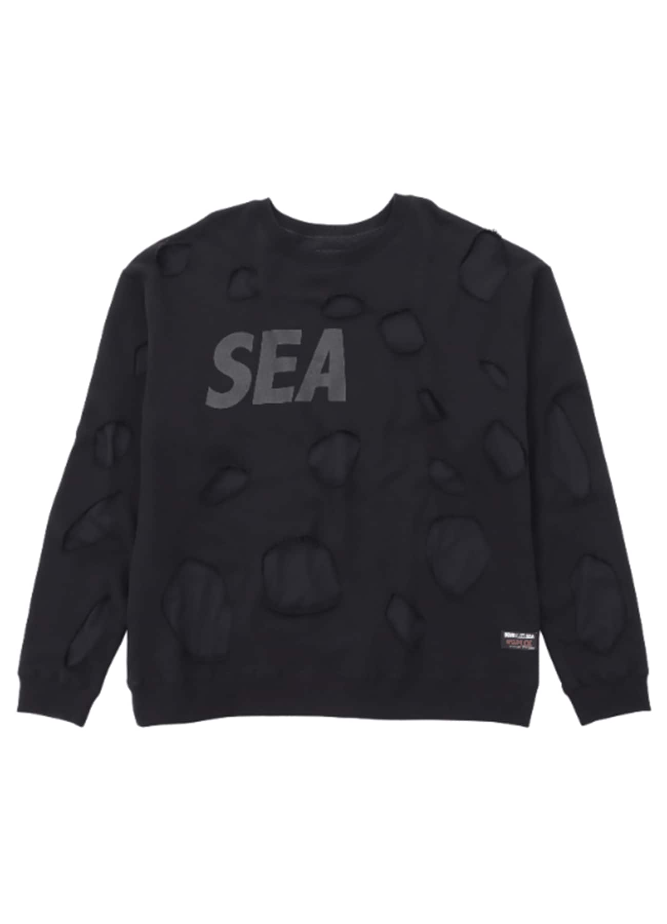 WILDSIDE × WIND AND SEA Damage Cutting Sweat Shirt(S BLACK): WIND