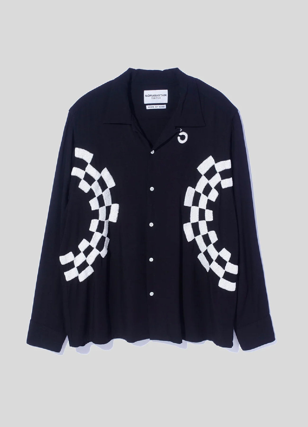 【2/28 12:00 release】Checker Embroidery Open Collar Shirt_1