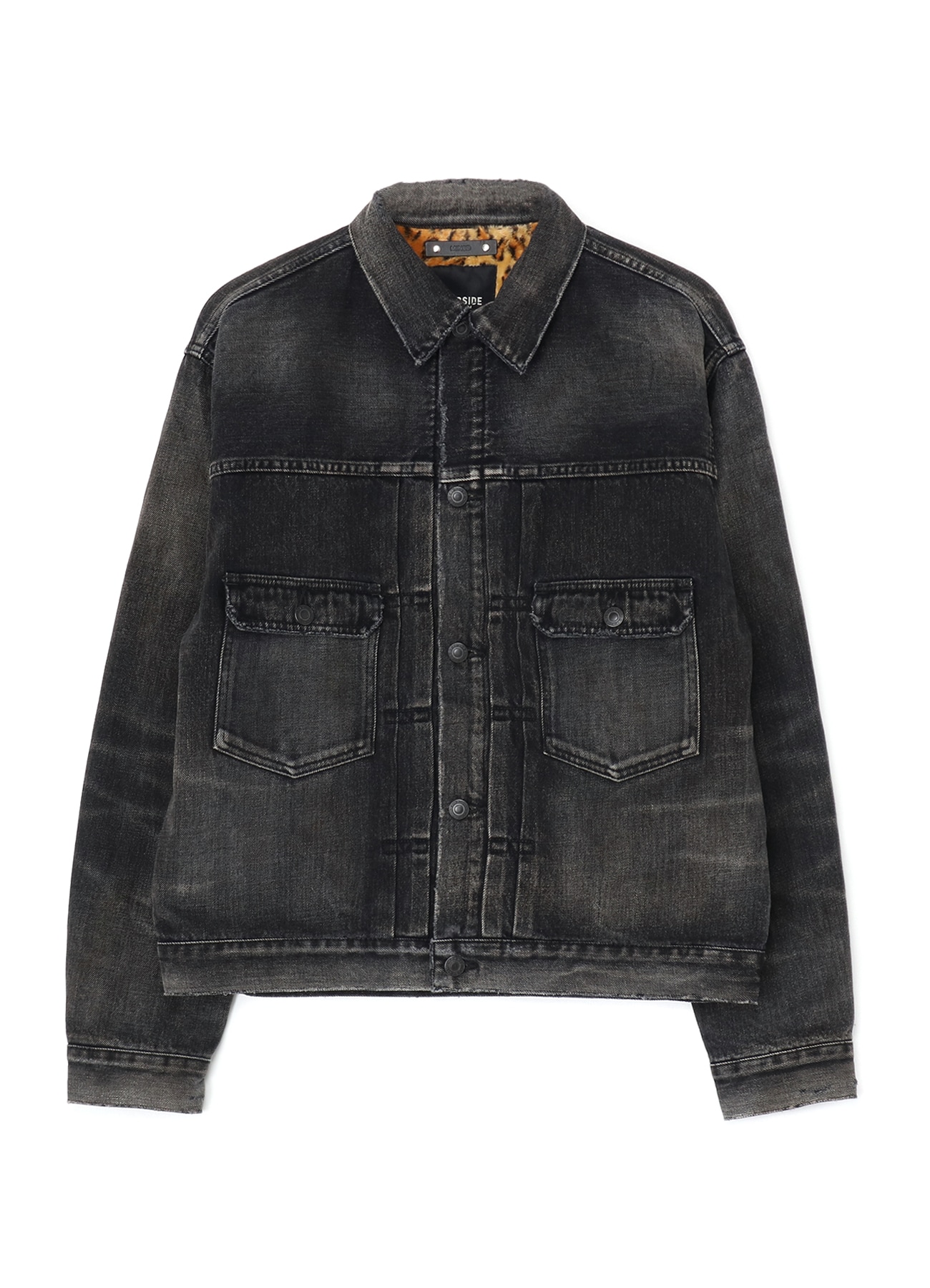 WILDSIDE×MINEDENIM Leopard Fur Lining Black Denim Trucker JKT