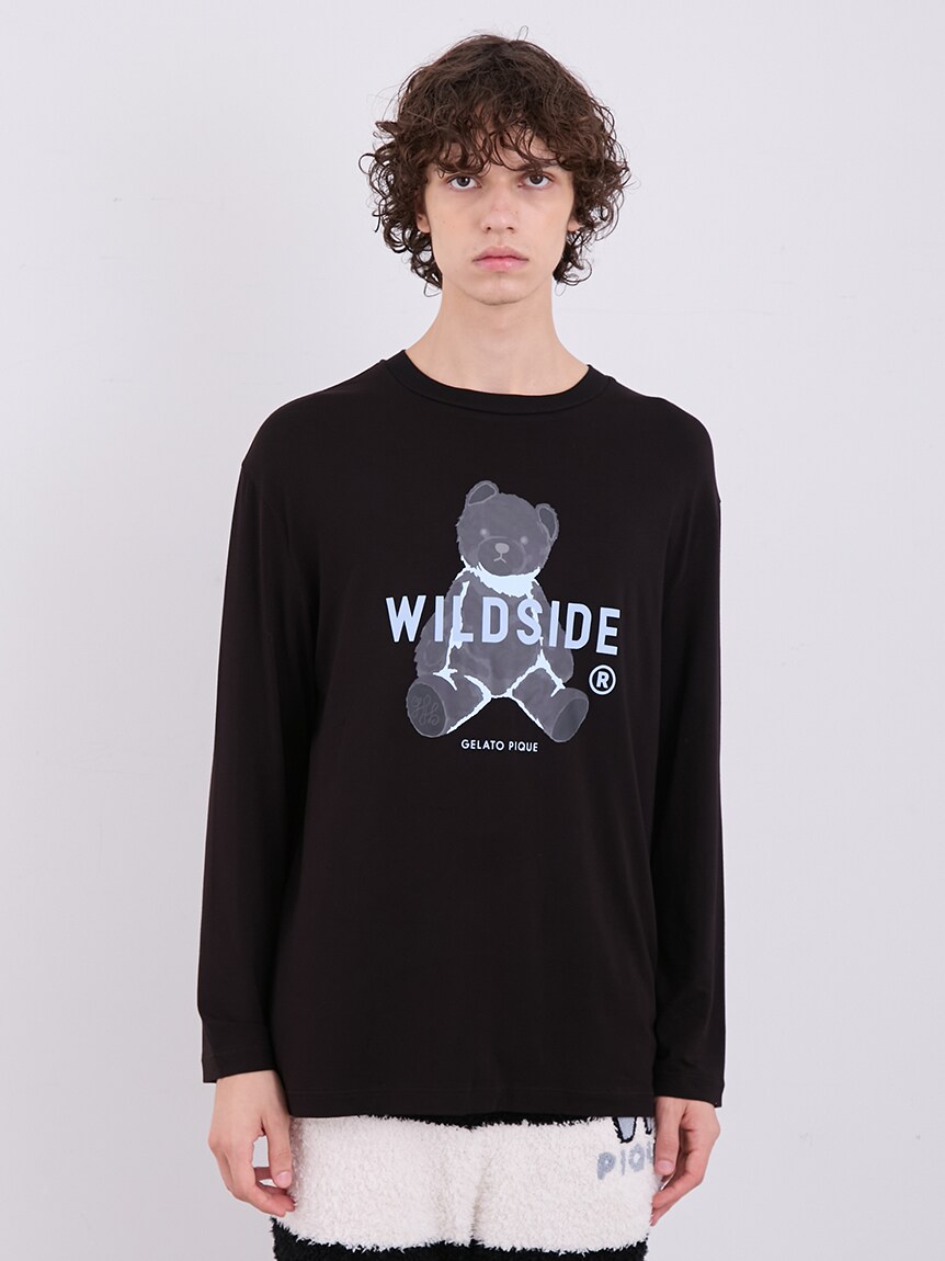 WILDSIDE ジェラピケ×ヨウジヤマモト ベアモチーフTシャツ(黒) M-L WILDSIDE × GELATO PIQUE Bear L/S T-Shirt(S-Mサイズ相当 Black