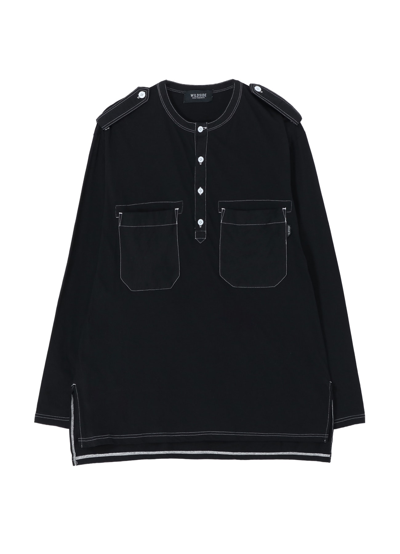 Cotton Jersey Shoulder Strap Henley Neck Long Sleeve T-shirt (Garment Dye)