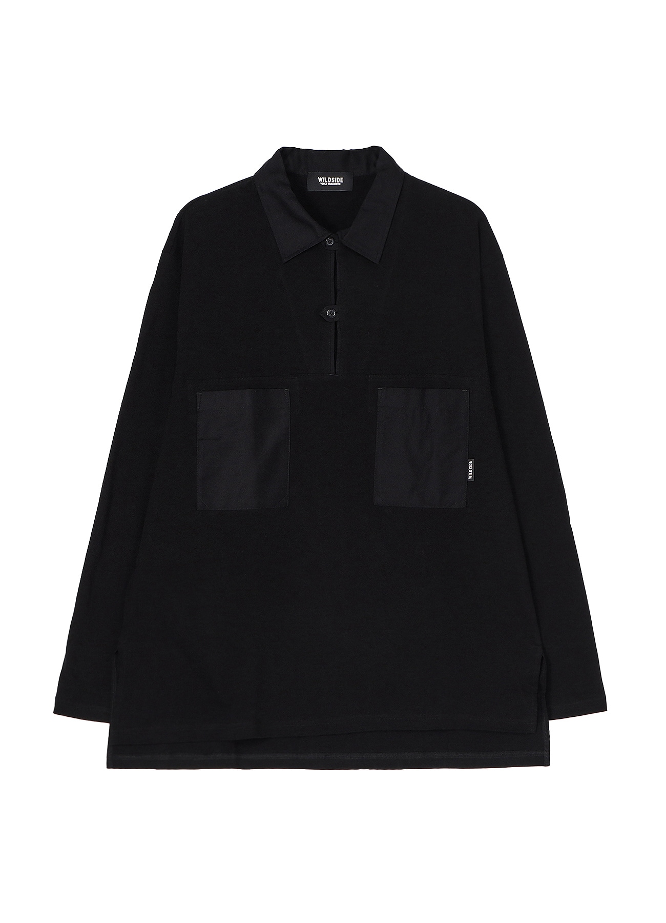 Cotton Jersey Collared Pocket Long Sleeve T-shirt(XS BLACK): YOHJI 