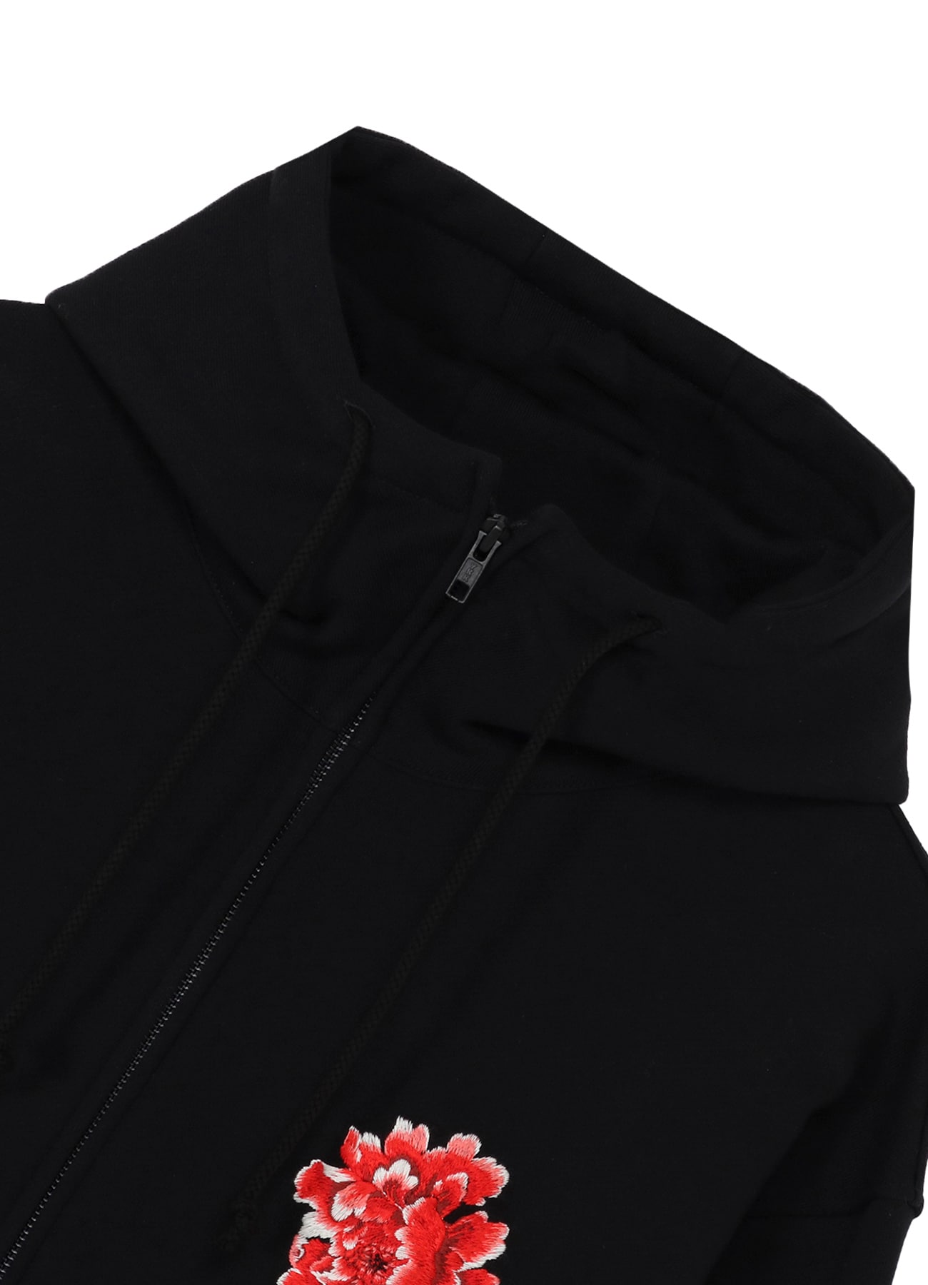 Embroidery Zip Hoodie(Peony)(FREE SIZE BLACK): YOHJI