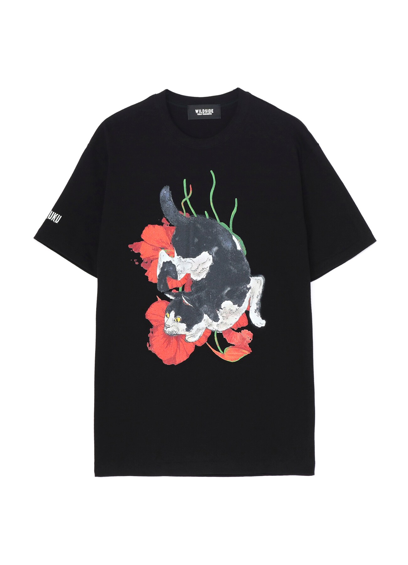 HARAJUKU Cat and Flower SS T-shirt(M Black): YOHJI YAMAMOTO 